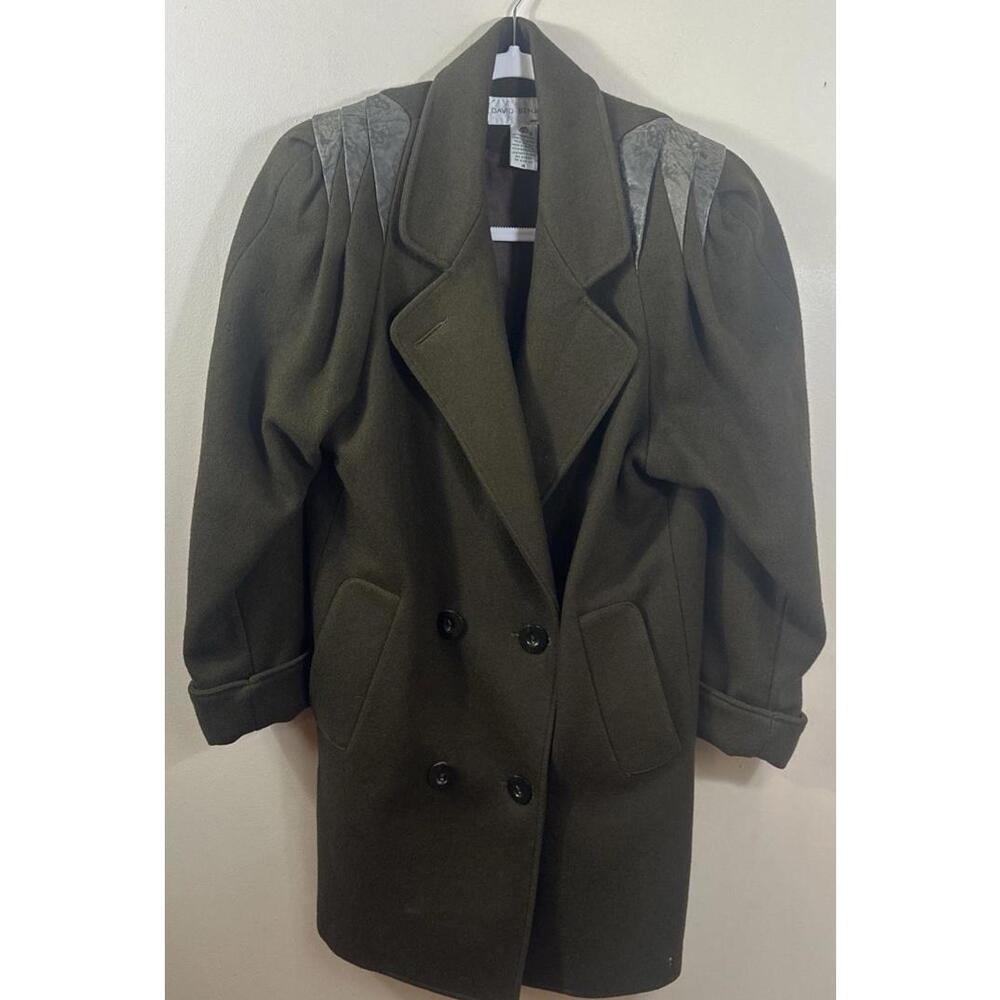 David Benjamin Women Mid Length 100% Pure Wool Coat Leather Trim Brown Sz 4 Vtg
